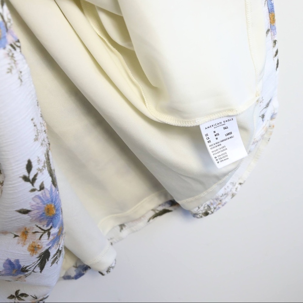 American Eagle AEO white floral print dress bohemian tall peasant long sleeve M - Picture 10 of 11